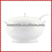 White Plain Durable High Quality Ceramic Soup Tureen