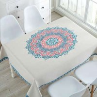 National Style Digital Printing Home Decoration White Linen Table Cloth