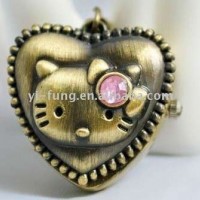 New Style Love Hello Kitty Pendant Fashion Necklace Watch Vintage Bronze Chain Jewelcy Pocket Watch