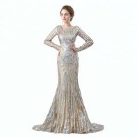 2018 Mermaid Long Sleeve Evening Dresses Latest Sequin Gowns Turkish Celebrity Dress