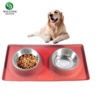 Removable Stainless Steel Dog Bowl With No Spill Non-Skid Silicone Mat 53 Oz To 12oz Feeder Bowls Pe