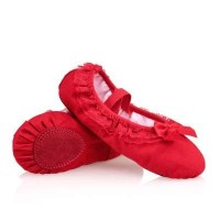 Girls Baby Dance Shoes Split Soft Sole Kawaii Lace Canvas Ballet Shoe Red Pink Beige