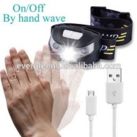 Rechargeable 5w Wider-angle Led Headlamp  Hand Wave Motion Sensor Head Torch  Headlight