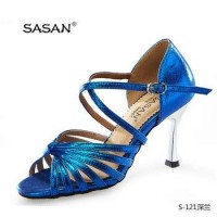 Sparkle Blue Woman 7 Strap Cross Ankle Strap Latin Dance Shoes