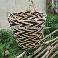 Online Shopping Straw Basket Black Leather Handle Food Storage Basket For House