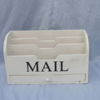 Wooden Desk Sorter Organizer Storage 3 Tiered White Letter Holder With Drawer
