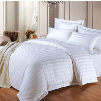 Cotton or CVC 40s 1 & 3cm Stripe Hotel Bedding Duvet Cover Bed Sheet Set for Hotel Used with Small M