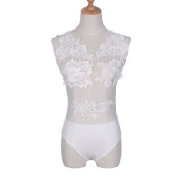 White Sheer Sleeveless Mesh Flower Embroidery Women Sexy Lingerie Bodysuit