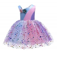 Rainbow Coloured Star Mesh Princess Dress with Flower Dress