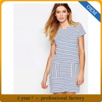 Custom Fashion Womens Stripe T Shirt Dress with Porket