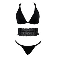 Softly Black Light Weight Fabric with Sexy Lace Back Bra  Side Bone with Back Closure Garter Belt  M