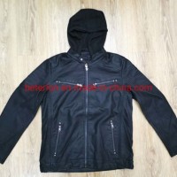 Carbon Black Hood Wash PU Leather Jacket