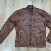 Men's Brown Faux Leather PU Garment Oil Dyed Suede Jacket/Coat