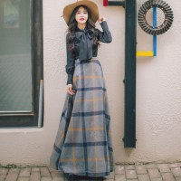 Clothing Factory Women Winter Autumn Long Plaid Fashion Skirt