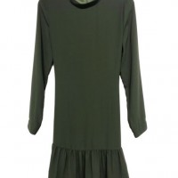 Fashion Apparel-Green Color Long Sleeves Women Dress with Strap Fasten