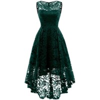 Women Vintage Floral Lace Sleeveless High and Low Hem Casual Bridesmaid Dress