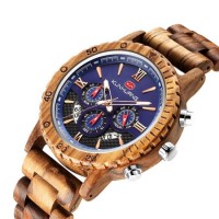 Men's Fashion Three-Eye Six-Pin Multi-Function Quartz Watch Wooden Watch