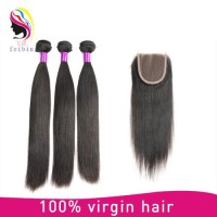 Straight Brazilian Remy Human Hair Extensions with Frontal Closure
