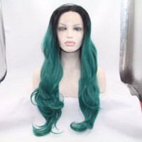 Heat Resistant Fiber Hair East Mermaid Green Blue Color Mix Color Synthetic Lace Front Wig for Women