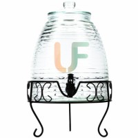 Glass Beverage Storage Jar Dispenser with Tap and Metal Stand