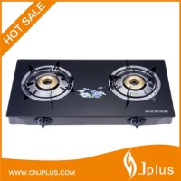 Two Burners Tempered Glass Top 90mm Brass Burner Gas Cooker (JP-GCG213)