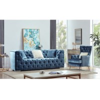 Velvet Fabric Classic Button Tufting Blue Color Chesterfield Sofa