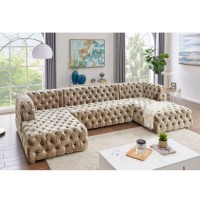 American Style Sofa Velvet Fabric Button Tufted U Shaped Sectional Sofa