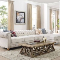 Modern Living Room Wood Frame Genuine Bonded Leather Chesterfield Sofa