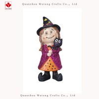 Halloween Witch with Black Cat Resin Craft Home Decoration Girl Gift