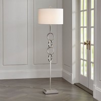 Modern Nickel Floor Lamp for Hotel  Home Bedside with off- White Fabric Shade