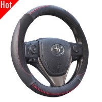 2020 Anime Auto Accessory 38cm Genuine Real Leather Black Beige Steering Wheel Cover 80487