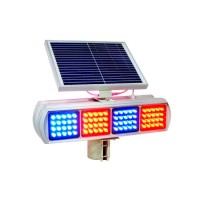 Solar Warning Flashing Amber  Red  Blue Light with 8 Double LED Lamp