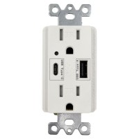 USB Socket with LED Indicator  Wall Outlet with Dual USB (Type-A & Type-C) Charging Ports (Total 4.2