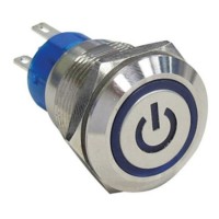 19mm Dia Flat Cap Momentary Push Button Switch  Stainless Steel Metal Push Button Switch with Blue G