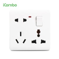 White Multi Type 8 Pin Switched Wall Electrical Power Switch Socket Outlet for Bangladesh