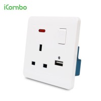 British White Switched 13A Wall Electrical Power Outlet Socket with USB Port