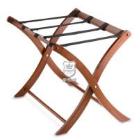 Classic Solid Wood Luggage Rack in Walnut Folds for Easy Storage