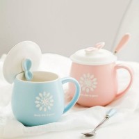 Creative Ceramic Coffee Cups with Lids and Spoons