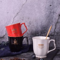 10 Oz Gold Color European Ceramic Coffee Mug Luxury Porcelain Coffee Cup