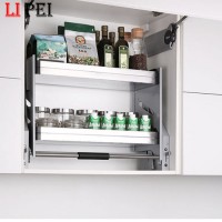 China Adjustable Creative Hidden in Kitchen Cabinet Accessories Baskets Pull Down Shelf Lift up Shel