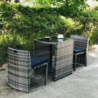 3PCS Steel Frame Bistro Rattan Chair and Table Cube Set for Patio