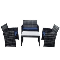 Outdoor Garden Patio 4PC Cushion Conversation Metal Rattan Sofa Furniture Set