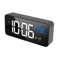 Digital Alarm Clock Indoor Temperature Calendar LED Mirror Clock