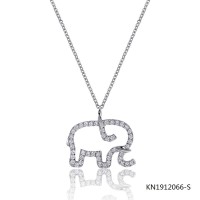 Sterling Silver Necklace and CZ Stones Elephant Pendant