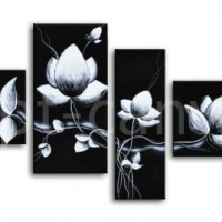 4 Piece 100% Hand Painted Flowers Oil Paintings on Canvas