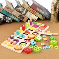 Wooden Children's Early Education Puzzle Enlightenment Toys Cut Fruit Logarithmic Board 3-6 Yea