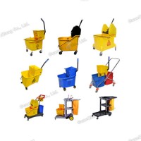 Industrial Deluxe Cleaning Trolley Plastic Mop Wringer Bucket with Wheel