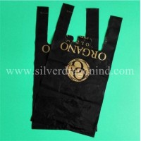 Custom Low Price Black Plastic Poly T-Shirt Shopping Bags Carry Bag