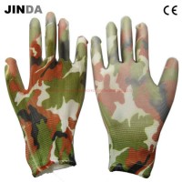Camouflage Color Polyester PU Palm Coated Garden Working Gloves