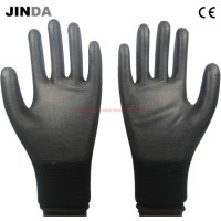 En420 Black Polyester Shell PU Coating Garden Electric Safety Work Gloves